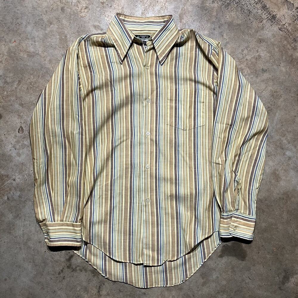 Vintage 70s Cromwell Court Yellow Striped Disco Shirt